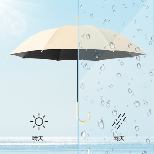 8-bone automatic long-handled umbrella for women, vinyl sunshade, sun protection, sunny or rainy, straight pole, wind-resistant reinforced large umbrella
