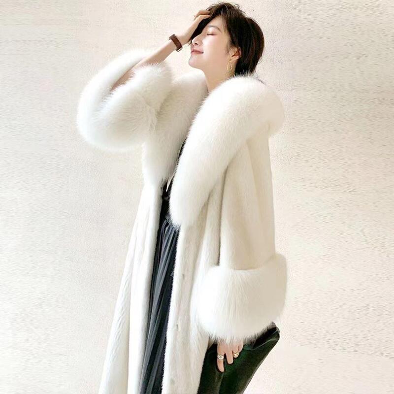 Imitation Mink Fur Coat for Women, Mid-Length, Autumn and Winter, Faux Mink Fur Texture, Large Fur Collar, New Style, Plus Size