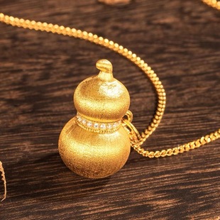 18K Gold Brushed Gourd Pendant Au750 Color Gold Clavicle Chain Necklace Fulu Moissanite Diamond Necklace Gold Wholesale