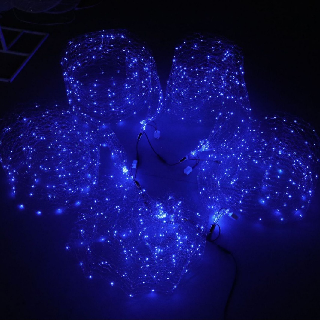 Lámpara de cadena de estrellas de moda luminosa con forma de red variable, sala de bodas, escenario de bodas, paisaje, luz de atmósfera