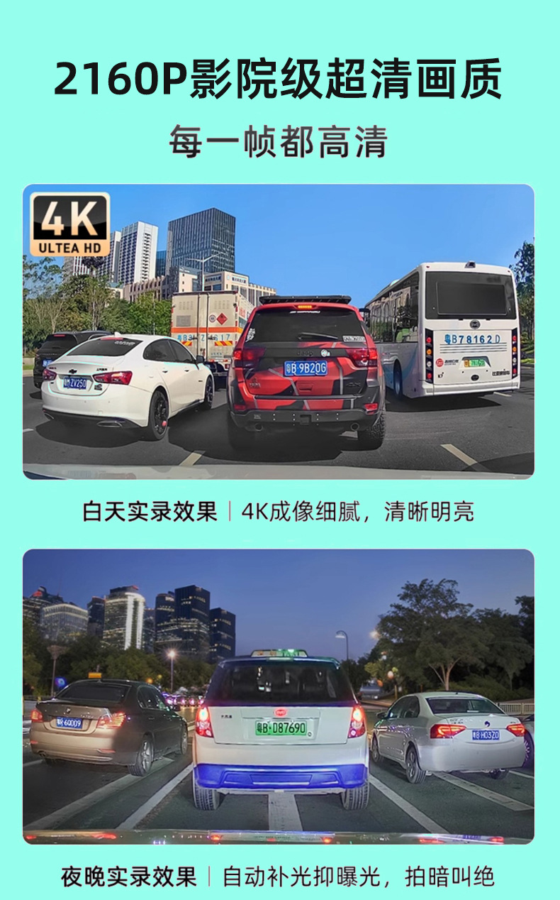 U20 Special Vehicle-Specific Dash Cam with No-Wiring, Non-Damaging Installation, Ultra-High-Definition 4K Car Night Vision Reversing Image