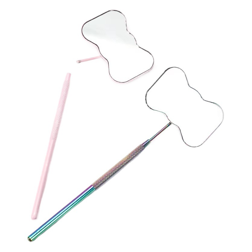 Cruz-frontera uñas belleza pestañas Acero inoxidable anti-niebla Oval injerto pestañas espejo belleza auxiliar pestañas herramientas de pestañas al por mayor