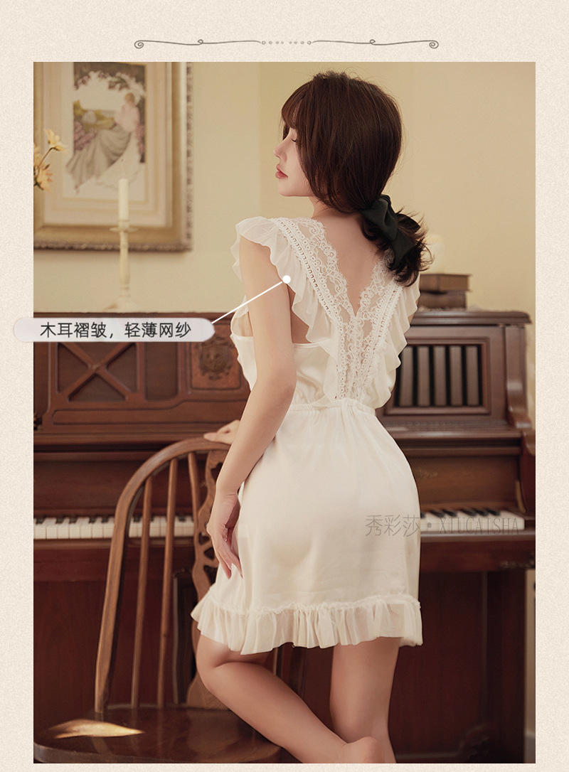 Plus Size Lace Babydoll Nightgown, Short Skirt Style, Black One Size — detail image 5