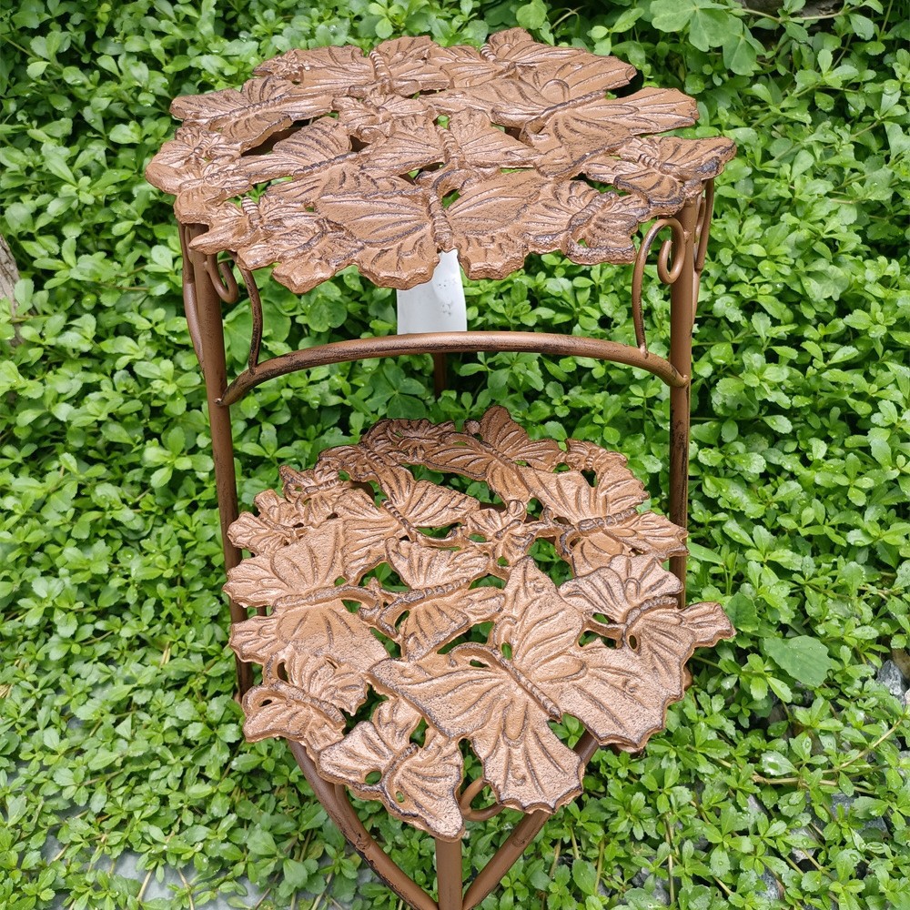 나비 모양 주철 플라워 스툴 녹슨 색상 2개 세트