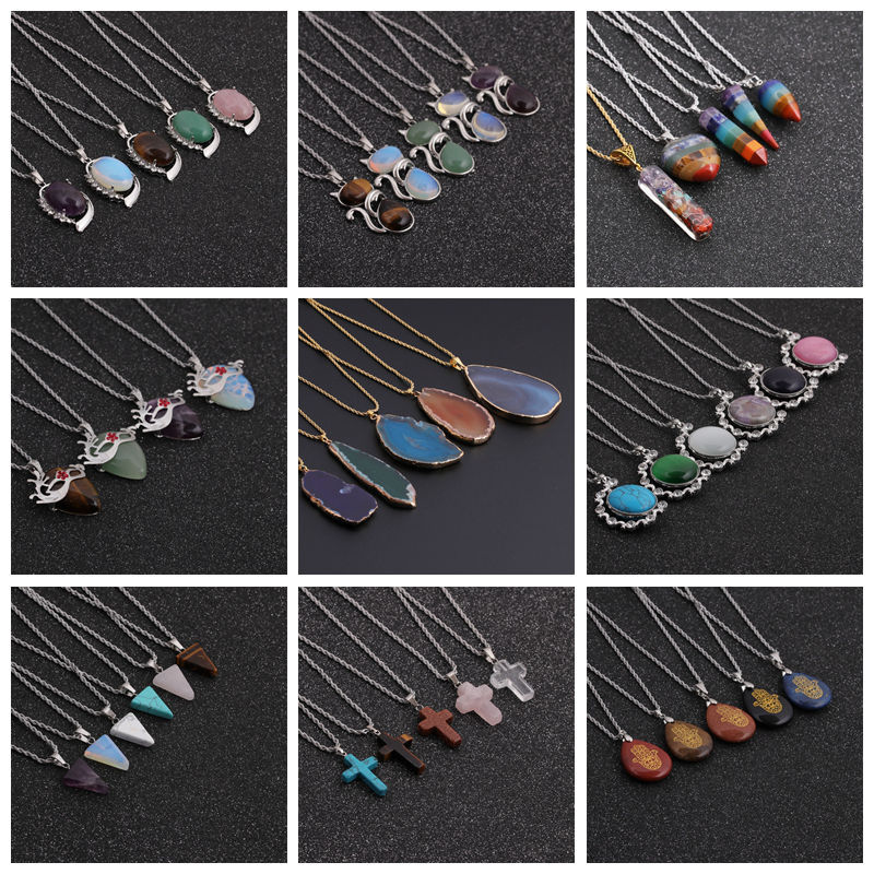 Wholesale New Semi-precious Stones Cross Pendants Stainless Steel Necklaces Nihaojewelry display picture 5