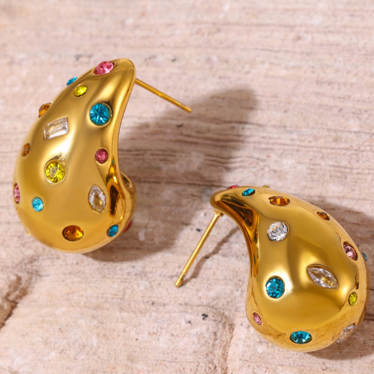 Quadratische, tropfenförmige Ohrringe mit Zirkonia-Besatz, Damen-Ohrringe aus Edelstahl PVD-Beschichtung_voghion.com