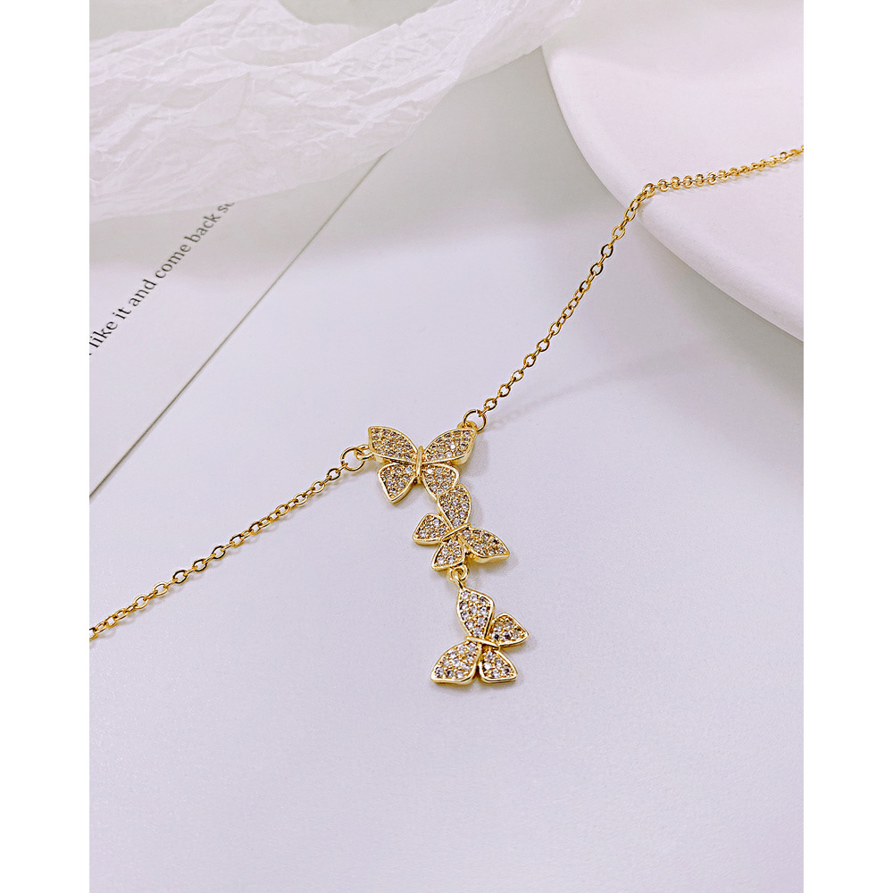 Korean Copper Inlaid Zircon Creative Butterfly Tassel Necklace Collarbone Chain display picture 4