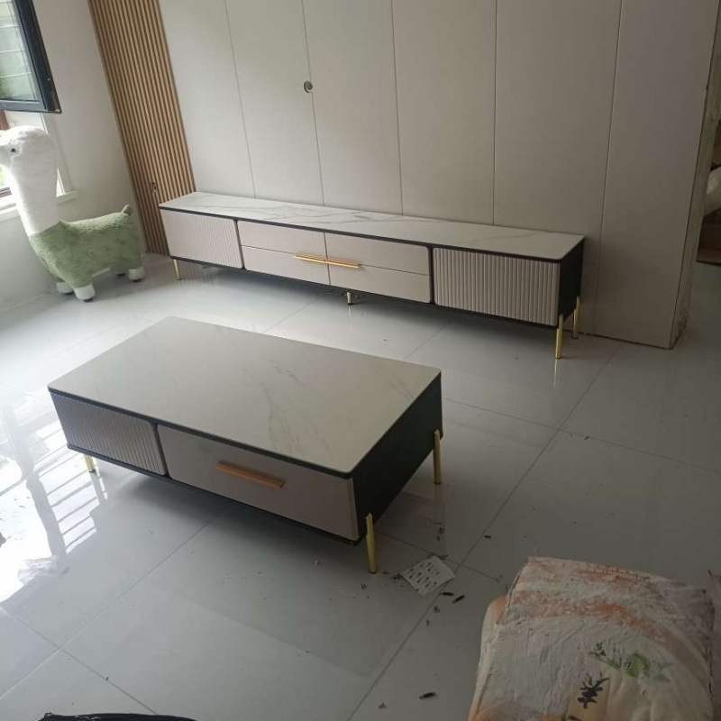 Mesa de té de tabla de roca simple combinación de gabinete de televisión de sala de estar moderna pequeña casa simple y ligera mesa de televisión de lujo