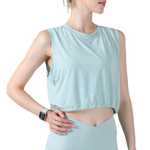 Breathable air-conditioned loose sports vest drawstring yoga fitness vest light fabric running sports T-shirt for women