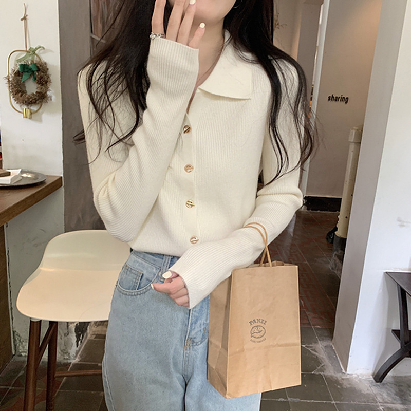 polo领内搭打底针织衫毛衣女开衫新款春秋高级感别致独特上衣|undefined