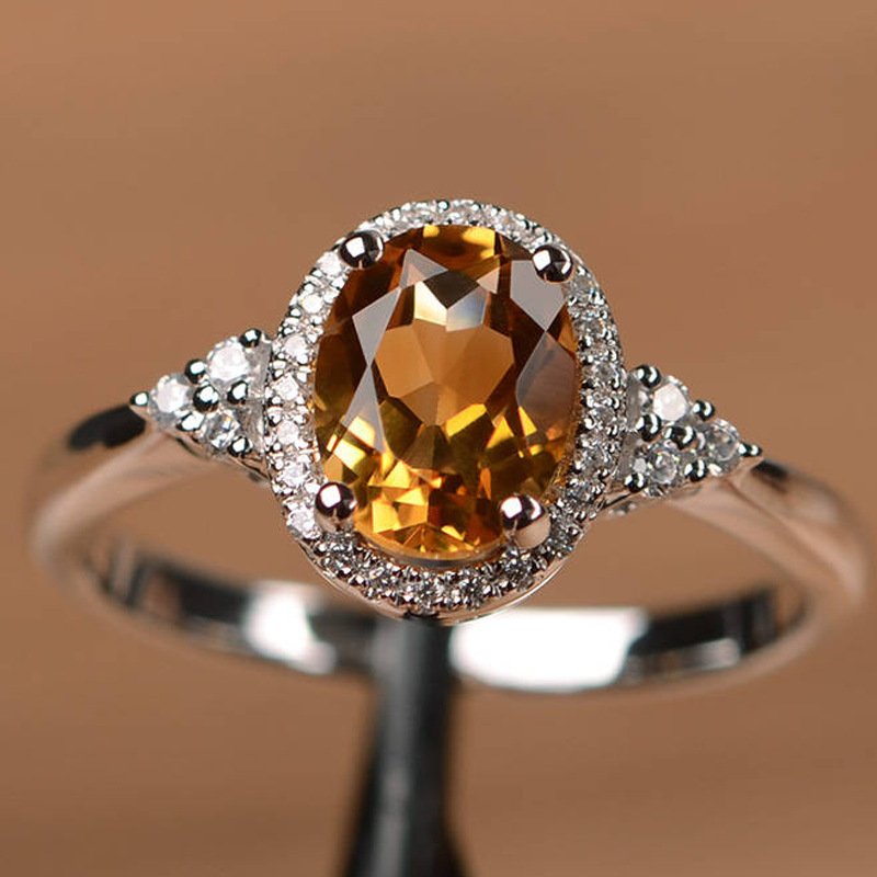 Cross-Border Supply European and American Popular Internet Celebrity Live Fashion Women's Inlaid Citrine Ruby Sapphire Ring Wholesale