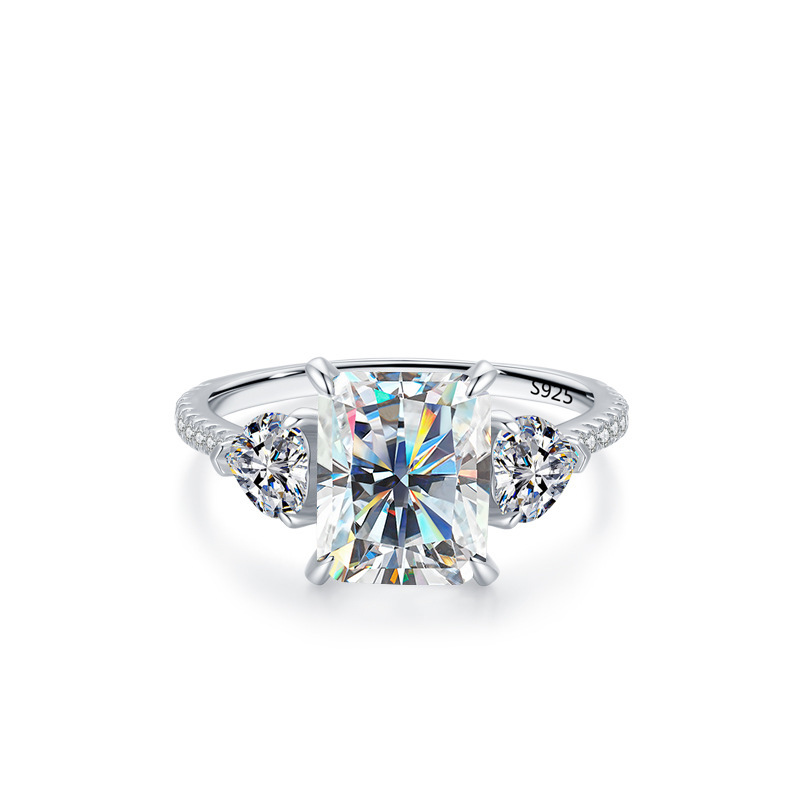 Transfronterizo s925 anillo de plata esterlina esmeralda corte rectangular 4 quilates joyas de piedra de mosaico para mujeres