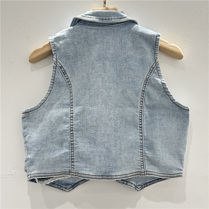Productos europeos 2025 primavera y verano nuevo estilo pequeño con moda de mezclilla elástica de alta gama chaleco de chica caliente americana chaleco femenino image 3