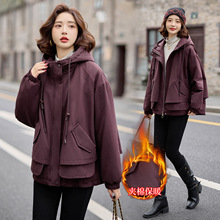 加绒派克服女2025秋冬新款时尚百搭加厚连帽外套保暖韩版大码上衣