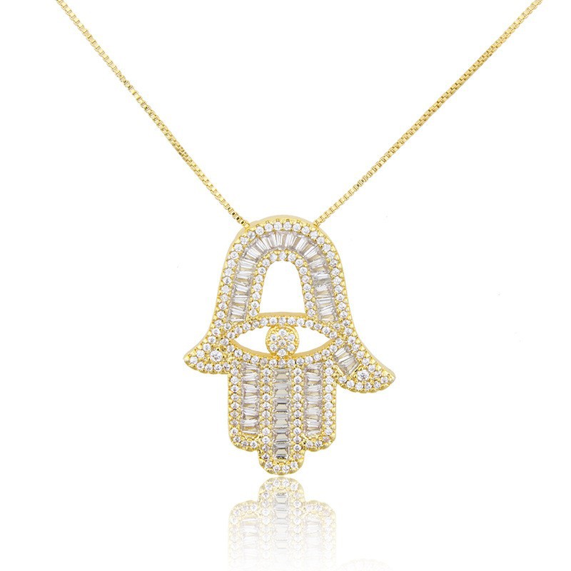 Gold Plated Hamsa Hand Pendant Necklace for Women