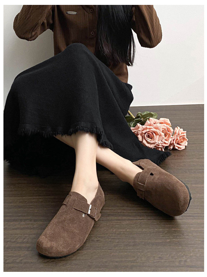 Giày lười da bò bít mũi quai hậu có khóa, đế cao 3 cm — Màu caramel, Màu mơ, Màu nâu đậm chi tiết 18