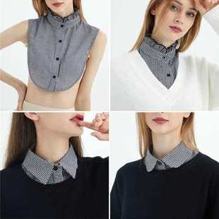 South Korea Autumn and Winter Houndstooth Pointed Collar Plaid Fake Collar Shirt Square Collar Fake Collar Black and White Lotus Leaf Base Shirt Collar