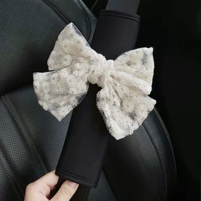 Seat belt shoulder pad – Car Seat Belt Shoulder Cover - linen-shoulder-pads-daisy-white