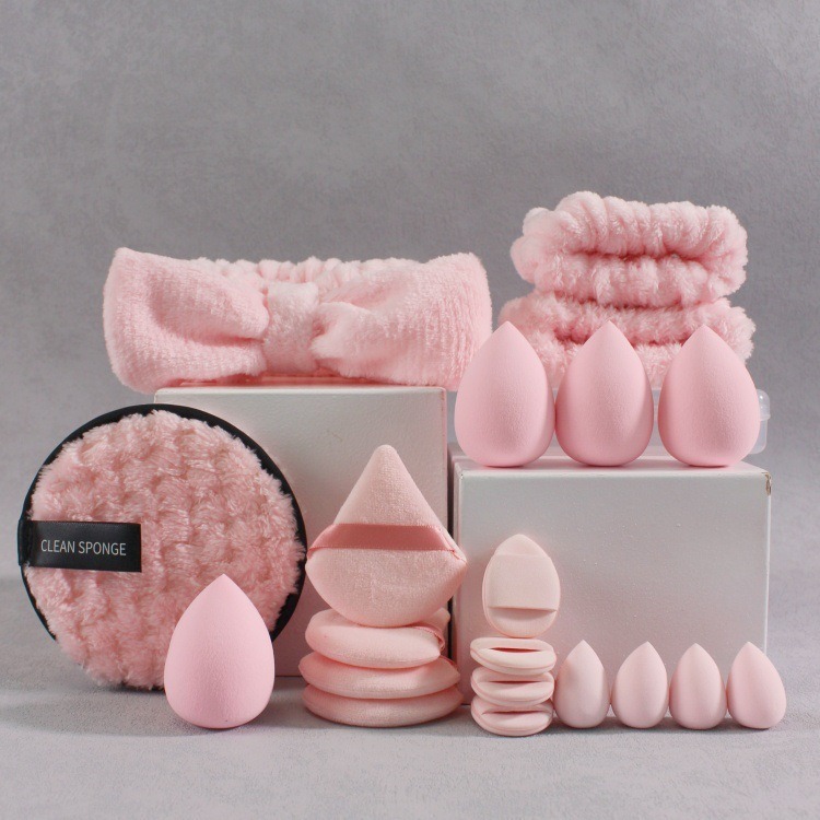 Explosiones transfronterizas de polvo de pulgar triángulo de coral vello muñeca arco conjunto de correa de cabello combinación de huevos de maquillaje image 4