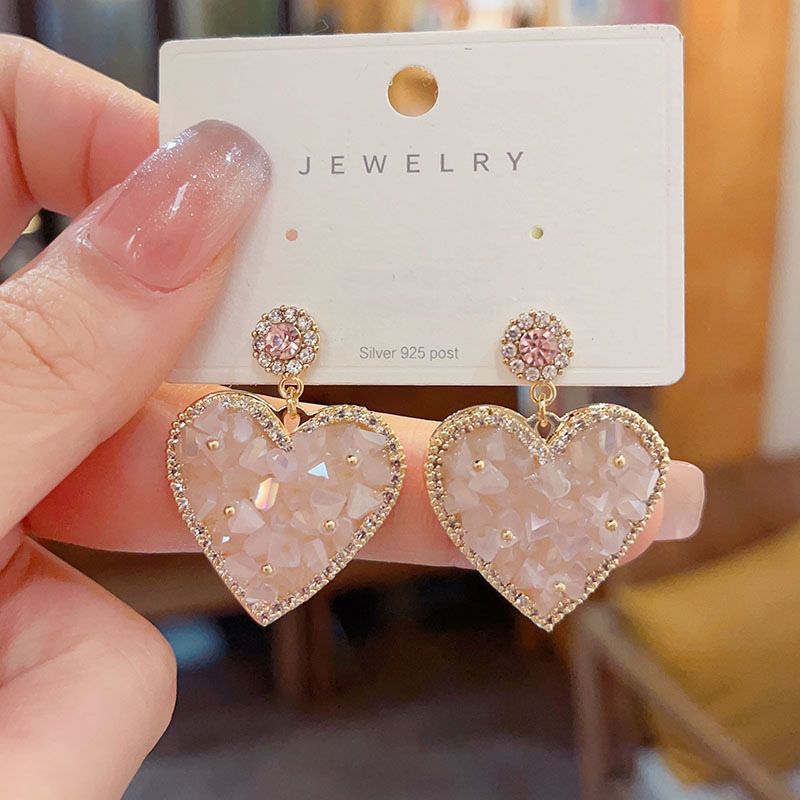 Daily Occasion Copper Material 1 Pair Sweet Heart Shape Plating Inlay Copper Gold Plated Drop Earrings