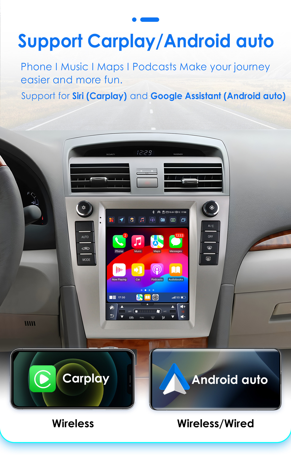 9.7inch Suitable for 06-11 Toyota Camry Android Car Bluetooth Vertical Screen Navigation Carplay