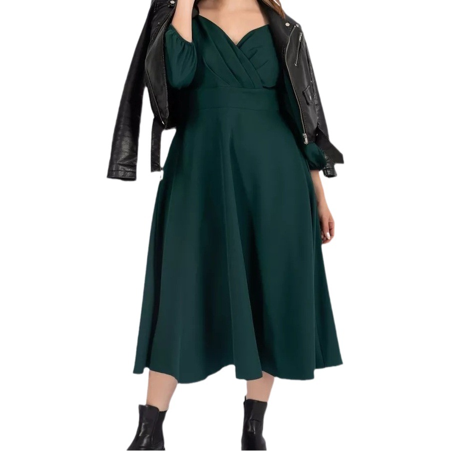 23105 Comercio exterior ropa de mujer estación independiente primavera moda cuello en V cintura apretada puff manga temperamento vestido mujeres con bolsillos