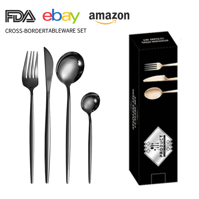 Juego de cuchillo y tenedor de comida occidental portuguesa de acero inoxidable de Amazon transfronterizo Juego de 24 piezas de bistec, cuchillo, tenedor, cuchara, cuchara, juego de cuchara de postre