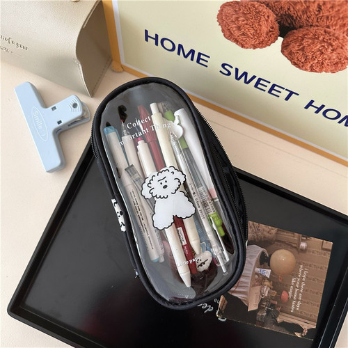 ins Japanese original puppy transparent pencil bag large capacity stationery bag student high-value pencil case for primary and secondary school students