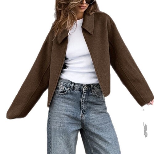 Women's Cross-Border European and American New Style American Jacket, Solid Color Collar Retro Short Jacket, Casual Matchable Top Jacket