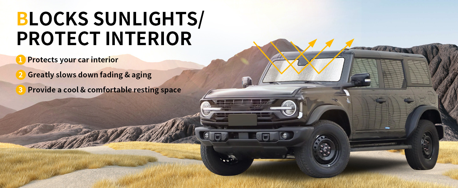 Black and silver sunshade for 2123 Ford Bronco, front windshield sunshade, sun protection car sunshade