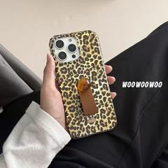 高级感细闪豹纹皮质指环扣适用iPhone16promax苹果15手机壳17潮14