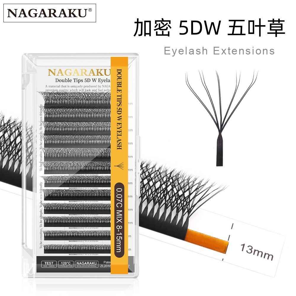 NAGARAKU W-tipo de cifrado 5D trébol injerto pestañas suaves gruesas no fácil de perder pestañas postizas paquete mixto