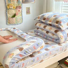 学生寮ミルクベルベットベッドシーツシングルピース90X200冬子供用プラスベルベットベッドカバーシングルベッドシーツカバー