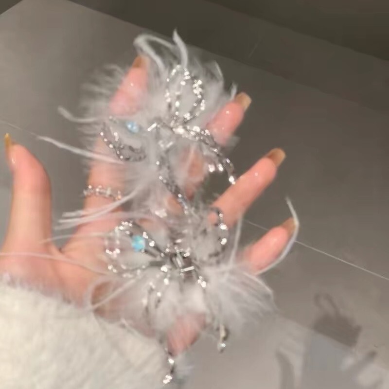 Atmosphere Bowknot Fairy Feather Grab Clip White Single Modern Simple High-end Sense Clip Back Head Hairpin