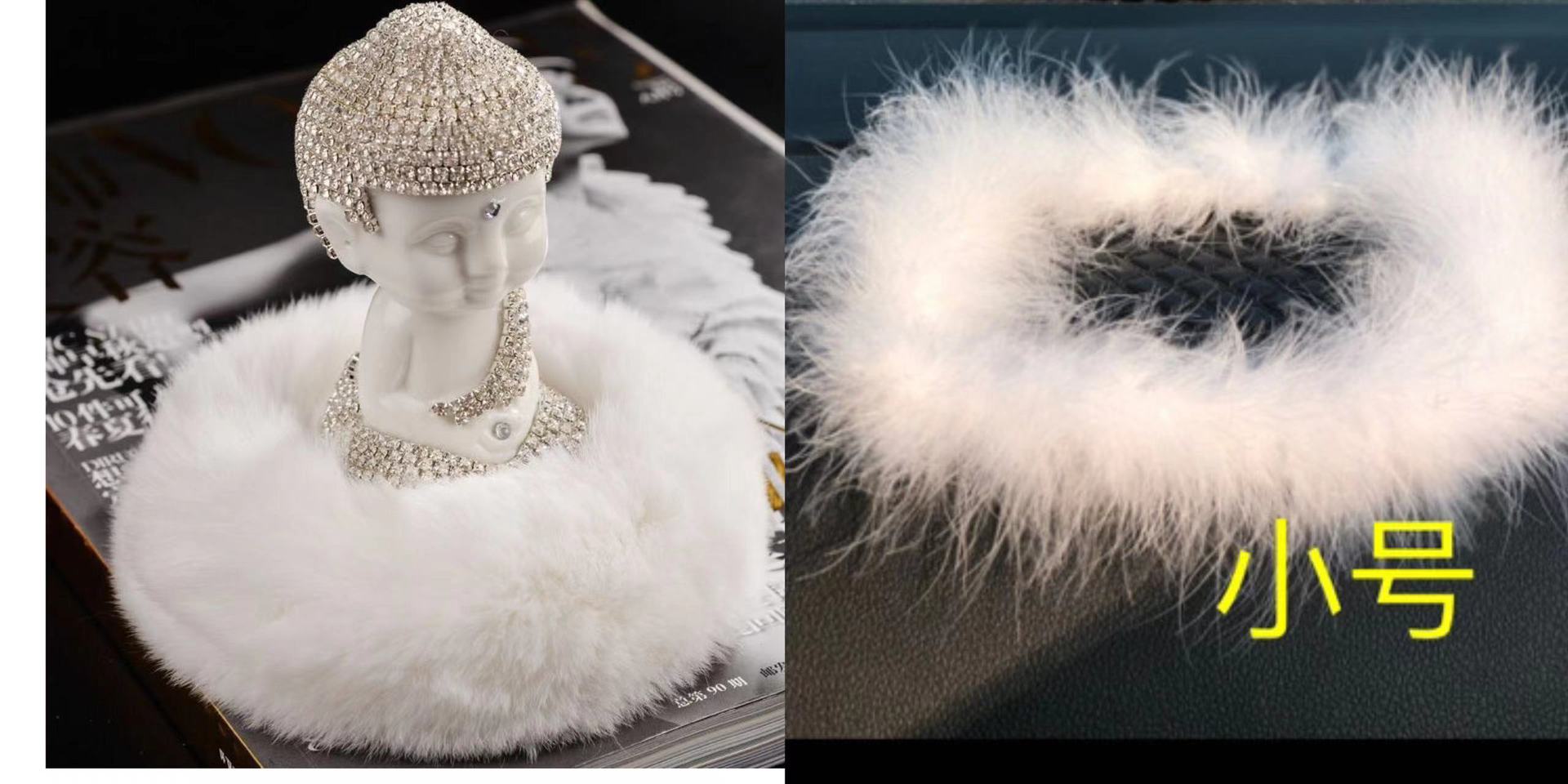 Adornos de coche de un solo traje Adornos de un solo traje Adornos de Buda con cojín Bola de diamante en polvo blanco Bola de cisne Cerámica decorativa
