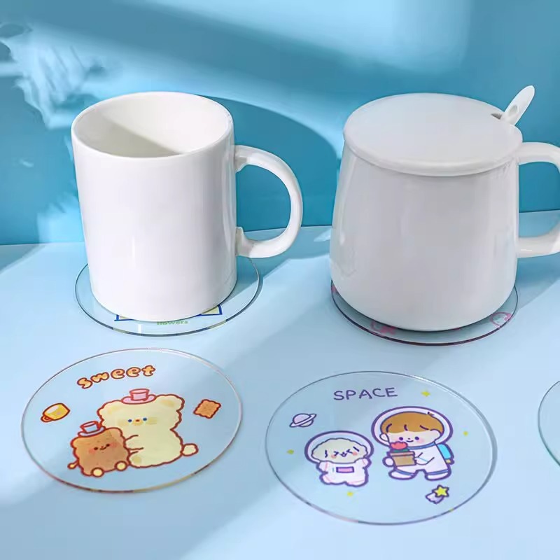 Posavasos de acrílico transparente personalizable - Con diseño de estrellas y anime - Aisla el calor y es impermeable - Para tazas y teteras