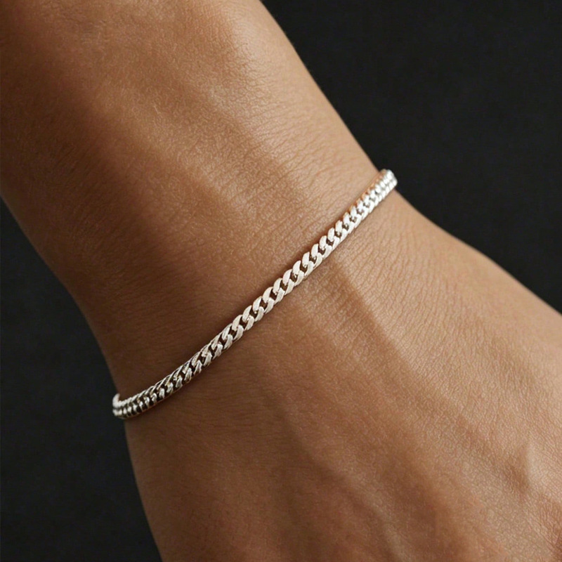 925 Sterling Silver Thin Wide Chain Plain Ring Bracelet for Women, Suitable for Daily Wear, Dating, Birthday, Anniversary, Jewelry Gift