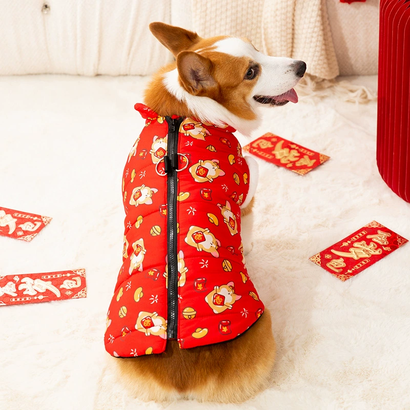 Осенне-зимний теплый жилет для собак Новый год Кодзи может вытащить костюм Тан Новый год Праздничная одежда для собак оптом