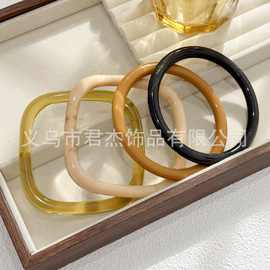 复古不规则树脂纹理手镯女小众设计几何方形圆形手环时尚百搭手饰