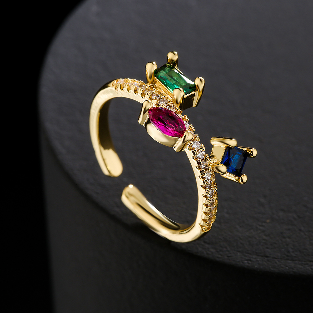 fashion geometric copper 18K gold zircon geometric open ring female