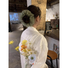 油絵グリーンメッシュレースプリーツ気質大腸ヘアバンド女性のヘアアクセサリーハイエンド西洋スタイル韓国ファッション