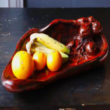 印度小叶紫檀 五福临门水果盘干果盘创意 手工雕刻家用客厅摆件