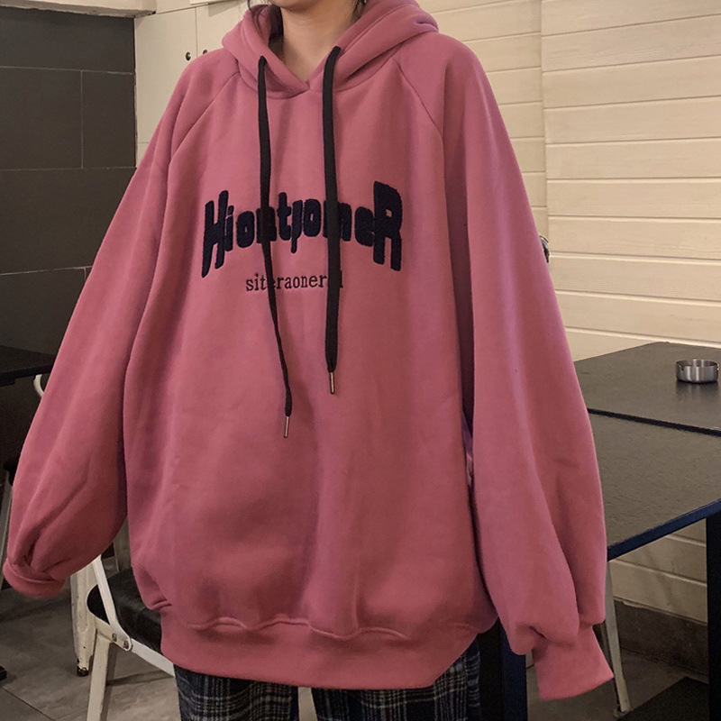Cross-Border American suéter de las mujeres de otoño e invierno forrado de lana engrosada suelta más tamaño estilo occidental reducción de la edad versátil Sudadera con capucha pullover