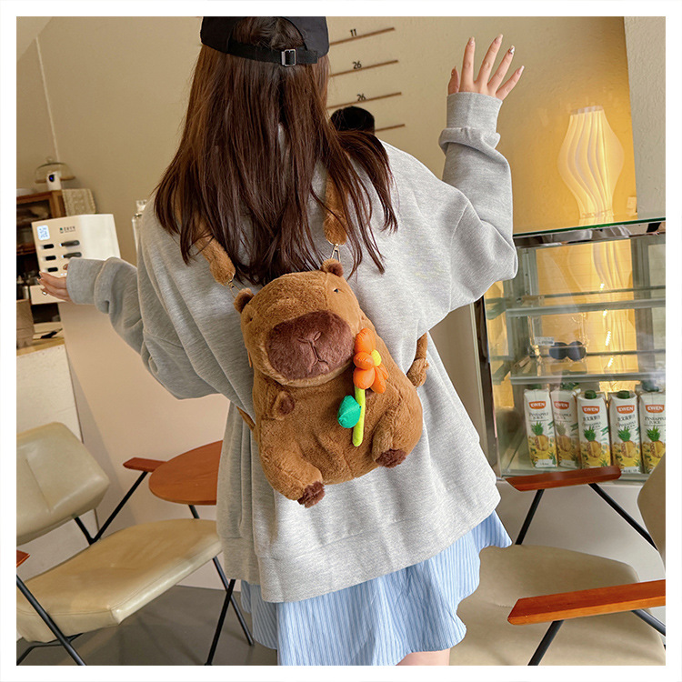 756g Weight Zipper Closure Type Single Shoulder Strap, Double Shoulder Straps Strap Type Shoulder Bag, Functional Backpack Bags Type Party, Street, Shopping Occasion Plush Material Women's Backpack Backpack Animal, Capybara Pattern All Seasons Season Unisex Gender Elegant, Streetwear Style Square Shape Animal Capybara Party Street Shopping Women's Backpack 13