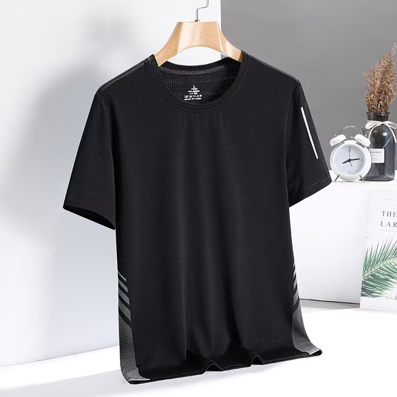 Men's silk quick dry sports short sleeve T-shirt for gym