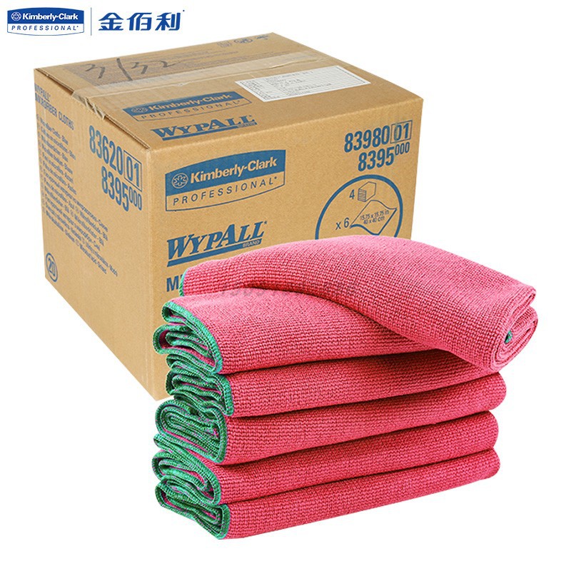 金佰利83980 WYPALL劲拭超细纤维布红色40*40cm尼龙+涤纶一箱废布