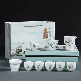 德化白瓷功夫茶具家用泡茶三才盖碗套装活动开业logo定制伴手礼品