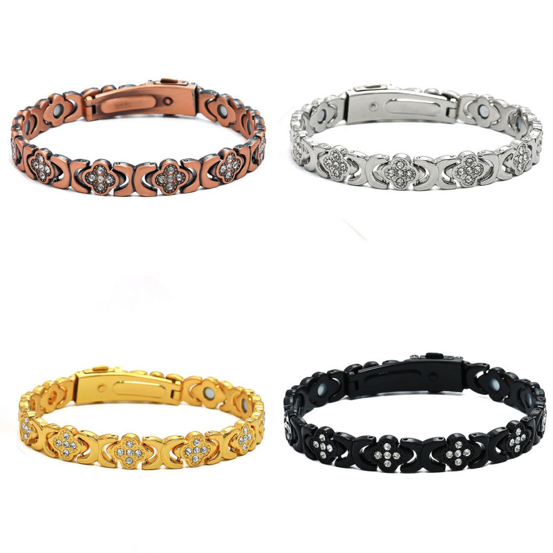 Cross-Border New Fashion Four-Leaf Clover Bracelet with Red Copper Clasp, Rose Gold Bracelet, Lucky Clover Bracelet, Magnetic Jewelry Cross-Border New Fashion Four-Leaf Clover Bracelet with Red Copper Clasp, Rose Gold Bracelet, Lucky Clover Bracelet, Magnetic Jewelry