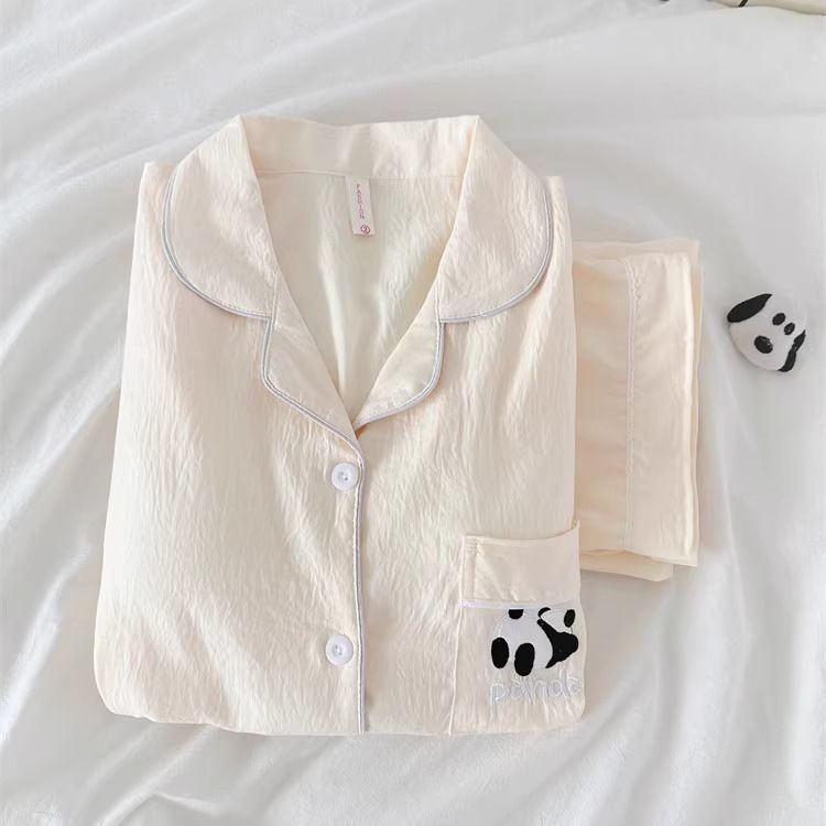 Panda japonés pareja pijama mujer primavera y otoño gaza de algodón pantalones de mangas largas se pueden usar ropa de casa de hombre verano