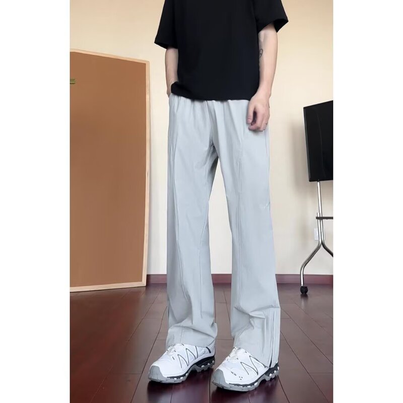 Pure Black Willow Leaf Slightly Flared Scimitar Jeans for Boys Spring American Style Straight Trousers